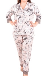 Пижамы для женщин большой размер (длинный рукав с брюками) 22002