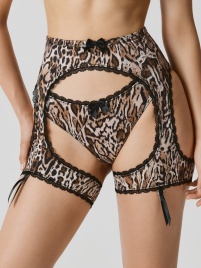 Трусы в наборе с поясом для чулок Basio темно-коричневый принт