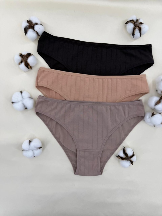 Трусы в рубчик для женщин 3 шт (молодежные) 313300 фото 1