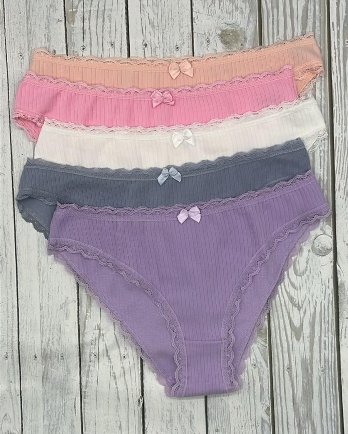 Трусы в рубчик для женщин (молодежные/кружевные) 83276-2 фото 1