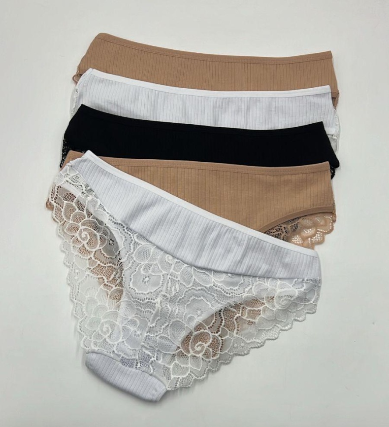Трусы в рубчик для женщин (средний размер/кружевные) 163687-1 фото 2