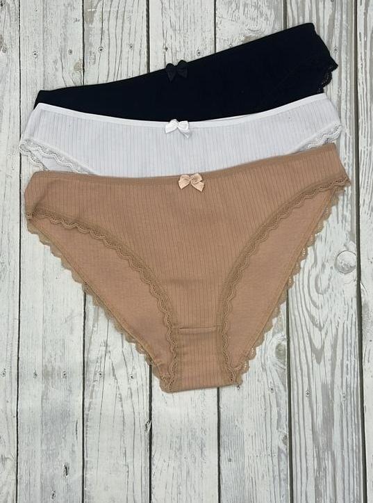 Трусы в рубчик для женщин (молодежные/кружевные) 83248-1 фото 1