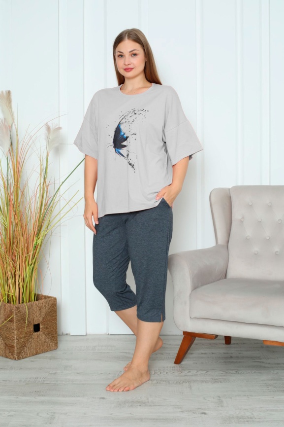 Пижамы для женщин большой размер (футболка с бриджами) 36049 фото 2