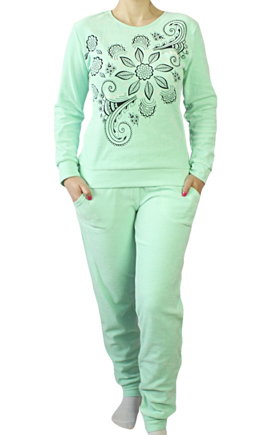 пижамы для женщин с брюками (длинный рукав/велюр) 87053 фото 1