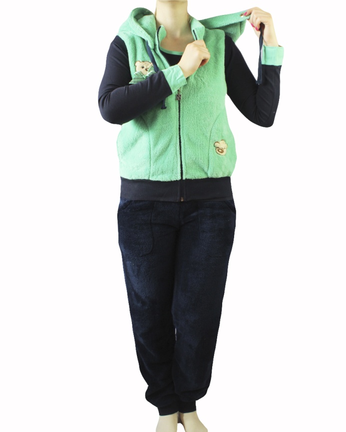 Пижамы для женщин с брюками (длинный рукав/махро/с молнией/с капюшоном) 94004 фото 3