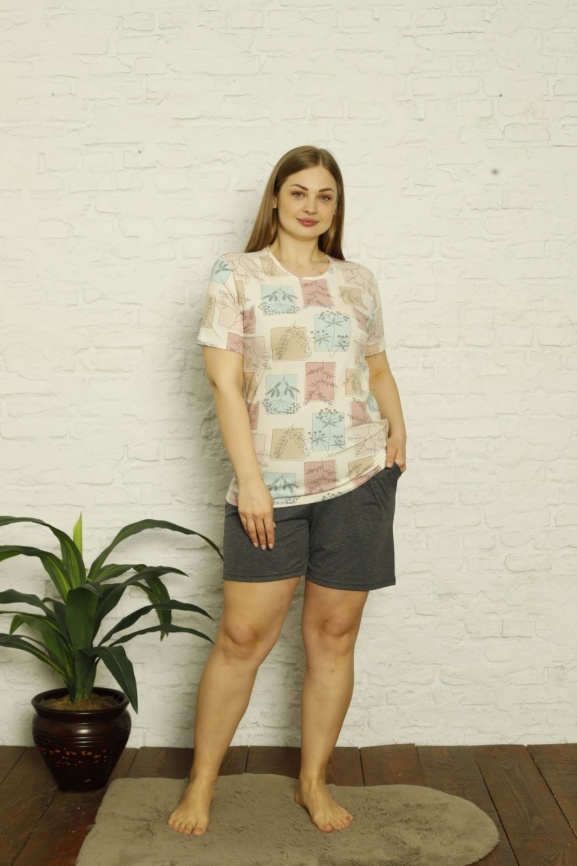 Пижама для женщин большой размер (футболка с шортами) 39025 фото 1