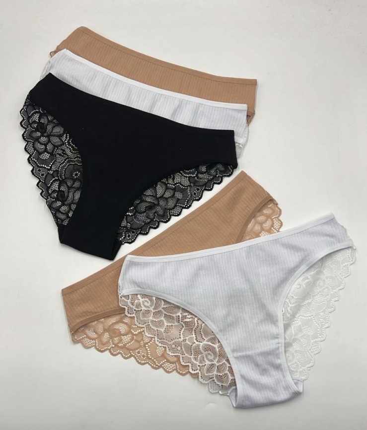 Трусы в рубчик для женщин (средний размер/кружевные) 163687-1 фото 1