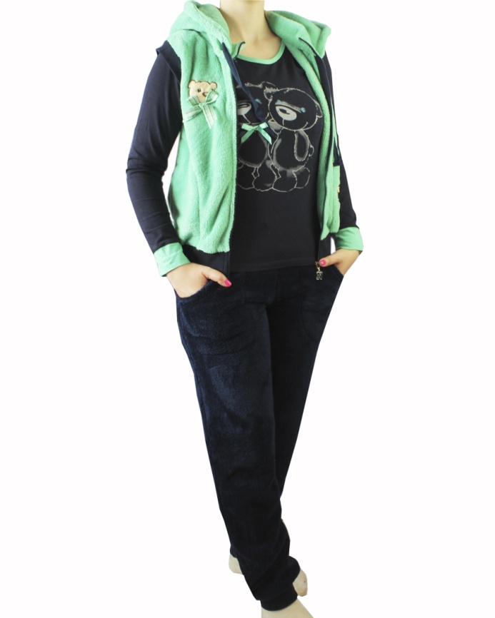 Пижамы для женщин с брюками (длинный рукав/махро/с молнией/с капюшоном) 94004 фото 1