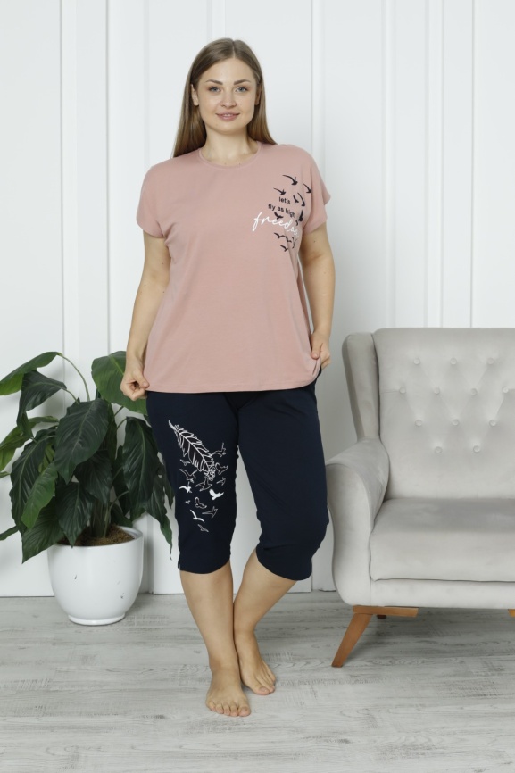 Пижамы для женщин большой размер (футболка с бриджами) 36052 фото 1